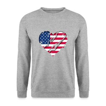 USA Flagge Amerika Fahne Stars & Stripes Patriot - Unisex Pullover - Weißgrau meliert - Vorne - Alina (178cm) & Michal (187cm)