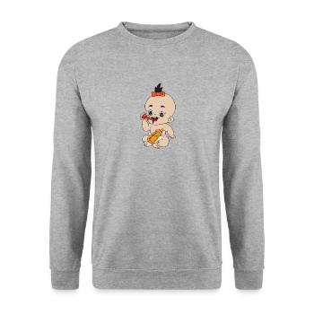Baby pizza - Unisex Sweatshirt - salt & pepper - Front - Alina (178cm) & Michal (187cm)
