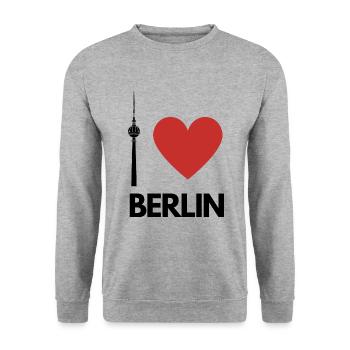 I Love Berlin im Fernsehturm Design für Besucher - Unisex Pullover - Weißgrau meliert - Vorne - Alina (178cm) & Michal (187cm)