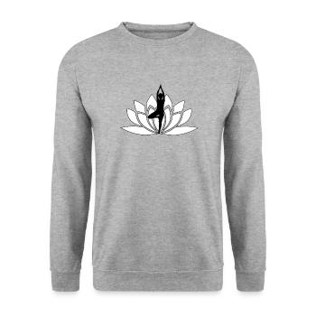 Namaste Lotus Blüte / Geschenk Idee - Unisex Pullover - Weißgrau meliert - Vorne - Alina (178cm) & Michal (187cm)