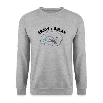 Unicorn Licorne Enjoy & Relax - Sweat-shirt Unisexe - gris chiné - Devant - Alina (178cm) & Michal (187cm)