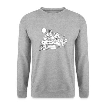 Ferme, ferme, cheval, poulet, cochon, mouton, vache - Sweat-shirt Unisexe - gris chiné - Devant - Alina (178cm) & Michal (187cm)