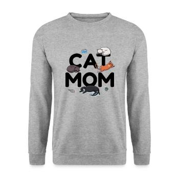 Chat Maman - Cat Cat Lady Mama Kitty Meow - Sweat-shirt Unisexe - gris chiné - Devant - Alina (178cm) & Michal (187cm)