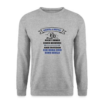 Onkel und Neffe Team Partnerlook Outfit Neffen - Unisex Pullover - Weißgrau meliert - Vorne - Alina (178cm) & Michal (187cm)