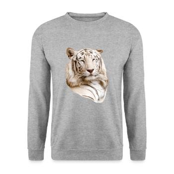 Tête de tigre blanche, naturelle, avant - Sweat-shirt Unisexe - gris chiné - Devant - Alina (178cm) & Michal (187cm)