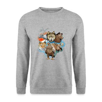 Wolf, reindeer, bear, lynx, eagle, deer textiles - Unisex Sweatshirt - salt & pepper - Front - Alina (178cm) & Michal (187cm)