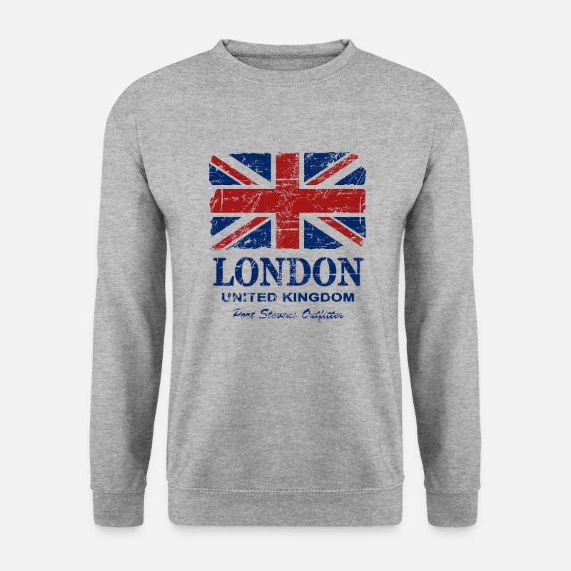 Union Jack - London - Vintage Look - Unisex Pullover - Weißgrau meliert