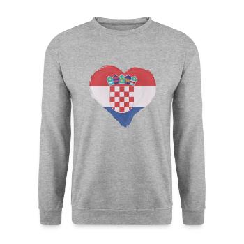 Kroatien Flagge Adria Zagreb Kroatische Fahne - Unisex Pullover - Weißgrau meliert - Vorne - Alina (178cm) & Michal (187cm)