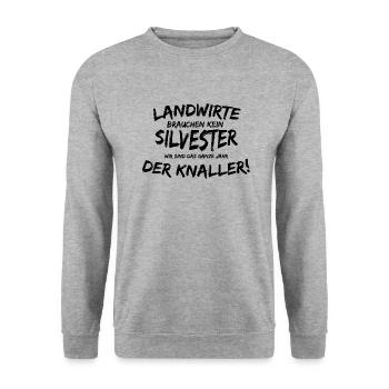 Landwirt Bauer Silvester | lustig Spruch Geschenk - Unisex Pullover - Weißgrau meliert - Vorne - Alina (178cm) & Michal (187cm)