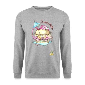Flamingo Burger - Summertime - Unisex Pullover - Weißgrau meliert - Vorne - Alina (178cm) & Michal (187cm)