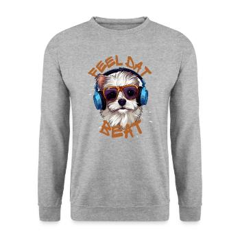 Feel Dat Beat - Cool Doggo - Unisex Sweatshirt - salt & pepper - Front - Alina (178cm) & Michal (187cm)