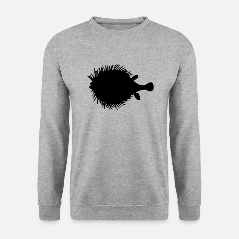 Kugelfisch schwarz Silhouette Geschenkidee - Unisex Pullover - Weißgrau meliert