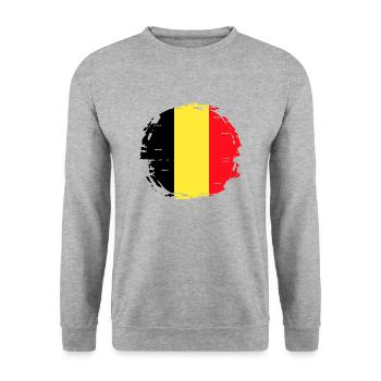 Belgien Flagge Vintage Belgische Fahne Used Look - Unisex Pullover - Weißgrau meliert - Vorne - Alina (178cm) & Michal (187cm)