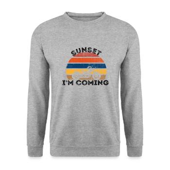Vintage Sonnenuntergang mit Motorrad - Unisex Pullover - Weißgrau meliert - Vorne - Alina (178cm) & Michal (187cm)