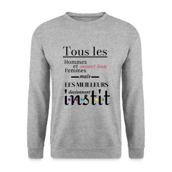 INSTIT: Tous les hommes et femmes naissent égaux. - Sweat-shirt Unisexe - gris chiné - Devant - Alina (178cm) & Michal (187cm)
