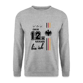 Fußball Deutschland Fussball Fan 12. Mann - Unisex Pullover - Weißgrau meliert - Vorne - Alina (178cm) & Michal (187cm)