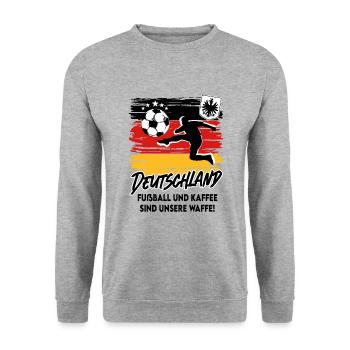 Fußball Deutschland Fussball Fan Kaffee - Unisex Pullover - Weißgrau meliert - Vorne - Alina (178cm) & Michal (187cm)