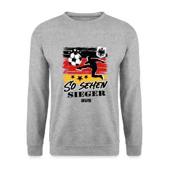 Fußball Deutschland Fussball So sehen Sieger aus - Unisex Pullover - Weißgrau meliert - Vorne - Alina (178cm) & Michal (187cm)
