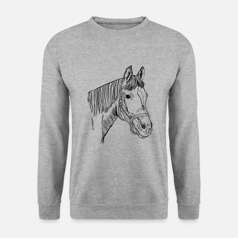 Handgezeichte Pferde Kopf, Illustration, Reiten - Unisex Pullover - Weißgrau meliert