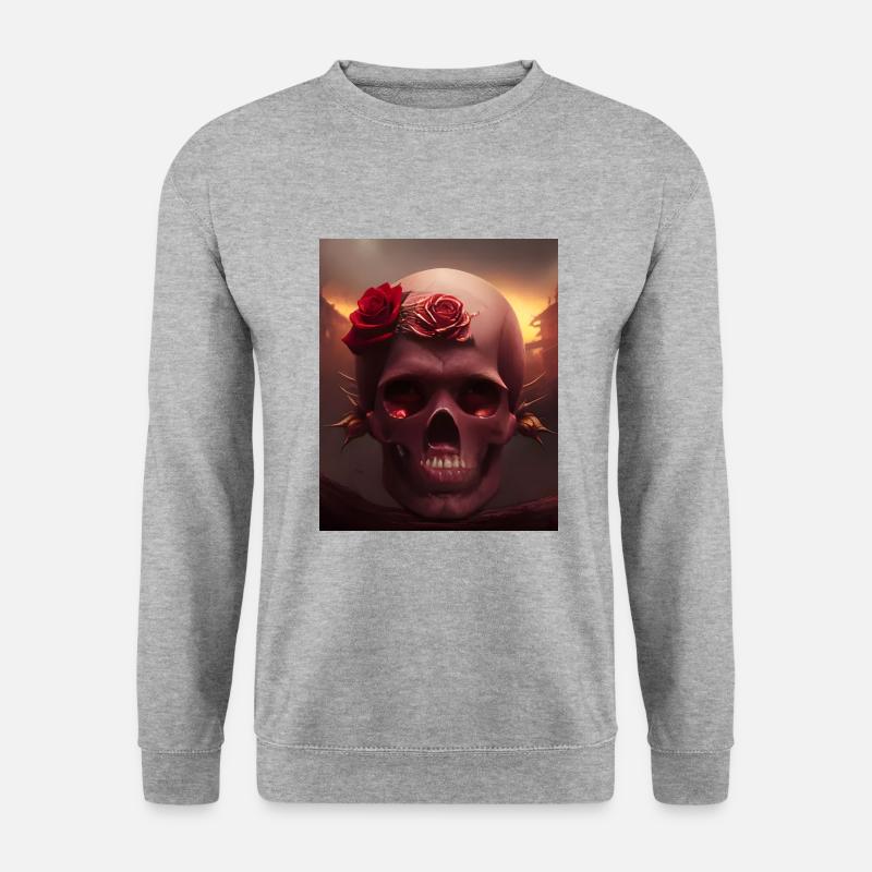 Totenkopf mit Rosen - Unisex Pullover - Weißgrau meliert