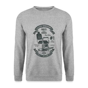 Friseur Shop Vintage - Unisex Pullover - Weißgrau meliert - Vorne - Alina (178cm) & Michal (187cm)