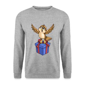 Funny bird with gift - Unisex Sweatshirt - salt & pepper - Front - Alina (178cm) & Michal (187cm)