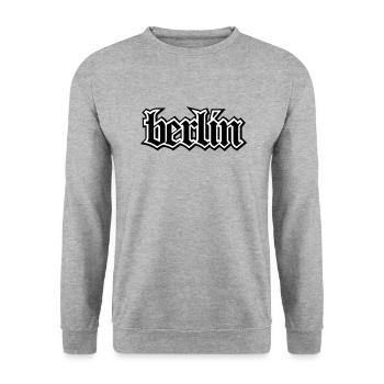 Berlin Schriftzug Oldschool für Berliner Geschenk - Unisex Pullover - Weißgrau meliert - Vorne - Alina (178cm) & Michal (187cm)