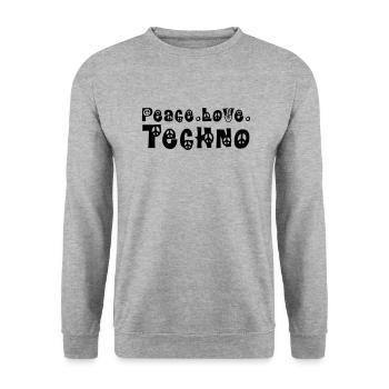 Peace Love Techno - Unisex Pullover - Weißgrau meliert - Vorne - Alina (178cm) & Michal (187cm)