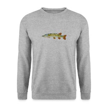 Hecht Fisch Design Logo Fische Hechte Grafik Bild - Unisex Pullover - Weißgrau meliert - Vorne - Alina (178cm) & Michal (187cm)