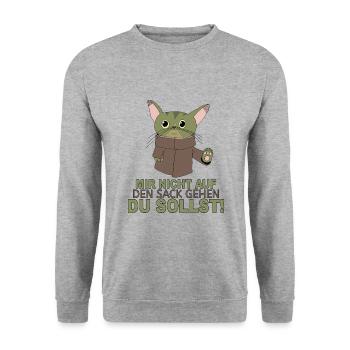 Mir nicht auf den Sack gehen du sollst - Katze - Unisex Pullover - Weißgrau meliert - Vorne - Alina (178cm) & Michal (187cm)