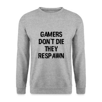 Spieler sterben nicht, sie respawnen - Unisex Pullover - Weißgrau meliert - Vorne - Alina (178cm) & Michal (187cm)