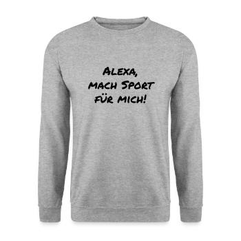 Alexa mach Sport für mich Geschenkidee - Unisex Pullover - Weißgrau meliert - Vorne - Alina (178cm) & Michal (187cm)
