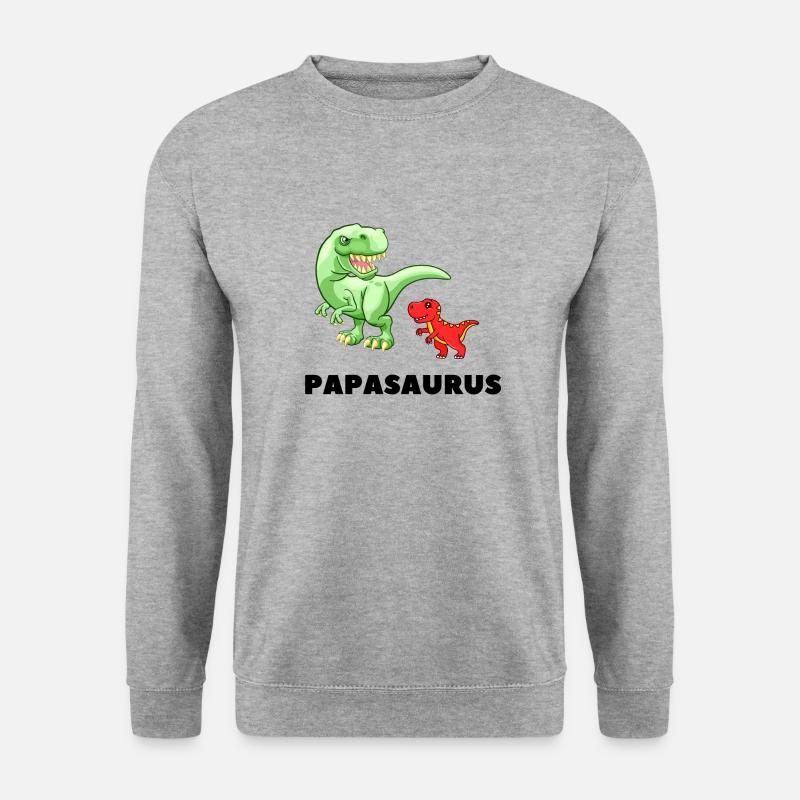 Papa Vater Geburt Vaterschaft Papasaurus - Unisex Pullover - Weißgrau meliert