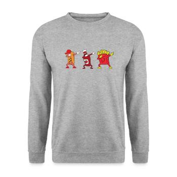 Dabbing Dab Hot Dog Ketchup Frites Frites - Sweat-shirt Unisexe - gris chiné - Devant - Alina (178cm) & Michal (187cm)