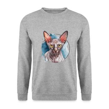 Sphynx Katze für Katzenliebhaber - Unisex Pullover - Weißgrau meliert - Vorne - Alina (178cm) & Michal (187cm)