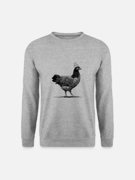 Lustige Vorwerkhühner Hühner Mütze Illustration - Unisex Pullover - Weißgrau meliert