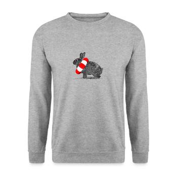 Lustiges Häschen Schwimmring Kaninchen Geschenk - Unisex Pullover - Weißgrau meliert - Vorne - Alina (178cm) & Michal (187cm)