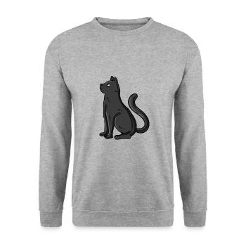 Schwarze Katze - Unisex Pullover - Weißgrau meliert - Vorne - Alina (178cm) & Michal (187cm)