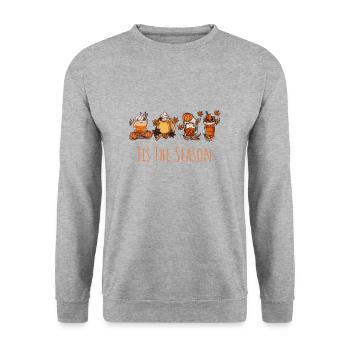 Kaffeeliebhaber, es ist die Jahreszeit - Unisex Pullover - Weißgrau meliert - Vorne - Alina (178cm) & Michal (187cm)