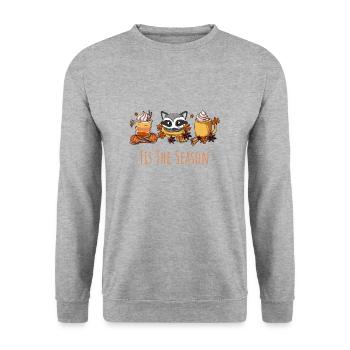 Latte Kaffee Waschbär - Unisex Pullover - Weißgrau meliert - Vorne - Alina (178cm) & Michal (187cm)