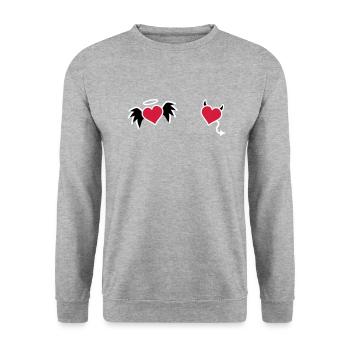 Herz Engel Teufel - Unisex Pullover - Weißgrau meliert - Vorne - Alina (178cm) & Michal (187cm)