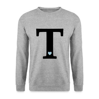 Buchstabe T Anfangsbuchstabe - Unisex Pullover - Weißgrau meliert - Vorne - Alina (178cm) & Michal (187cm)