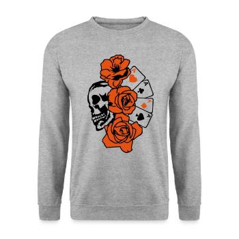 poker tete de mort skull rose fleur - Sweat-shirt Unisexe - gris chiné - Devant - Alina (178cm) & Michal (187cm)
