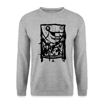 INK Block eins - Unisex Pullover - Weißgrau meliert - Vorne - Alina (178cm) & Michal (187cm)