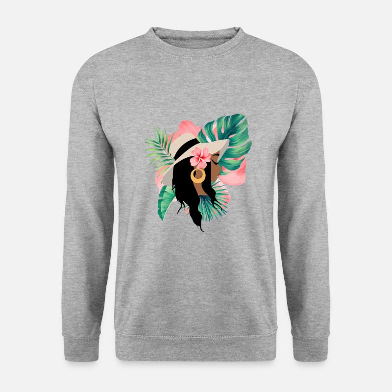 schwarze Frau Tropical Afro - Unisex Pullover - Weißgrau meliert