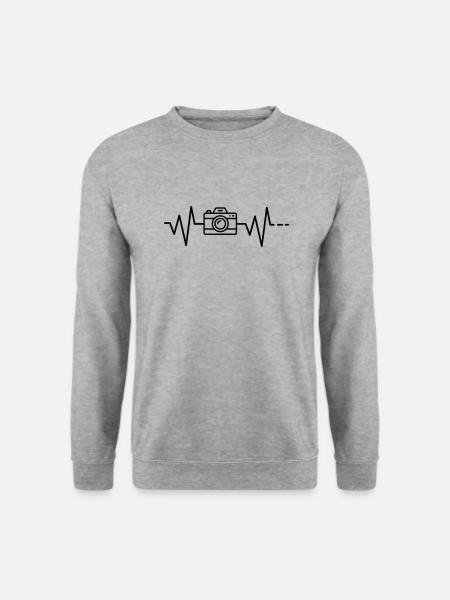 Herzschlag Heatbeat Kamera/ camera/ Fotograf - Unisex Pullover - Weißgrau meliert