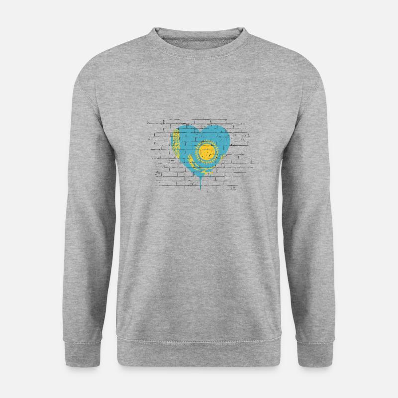 Kasachstan Flagge Kasachstan Fahne Kazakhstan - Unisex Pullover - Weißgrau meliert