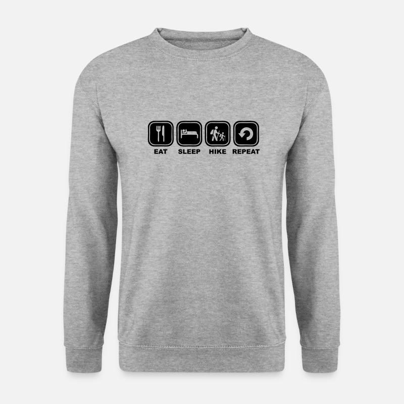 Eat sleep Hike Repeat quer - Unisex Pullover - Weißgrau meliert