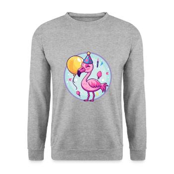 Flamingo Geburtstag Baby - Unisex Pullover - Weißgrau meliert - Vorne - Alina (178cm) & Michal (187cm)