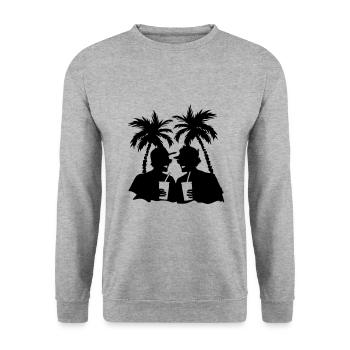 Party Urlaub Palmen - Unisex Pullover - Weißgrau meliert - Vorne - Alina (178cm) & Michal (187cm)
